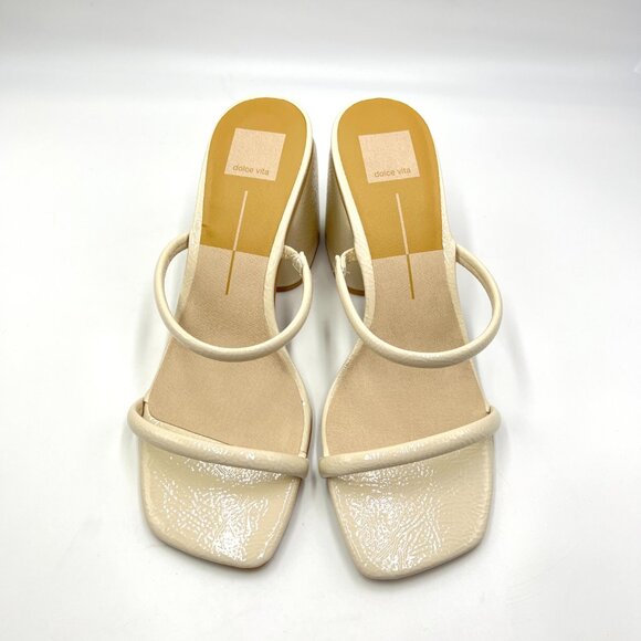 Dolce Vita Womens Size 10 Netra Ivory Cream Patent Block Heels Sandals Shoes NEW - Picture 2 of 13